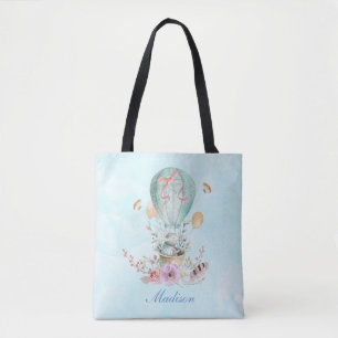 Bolsa Tote Bunny Whimsical Andando em um balão de ar quente 