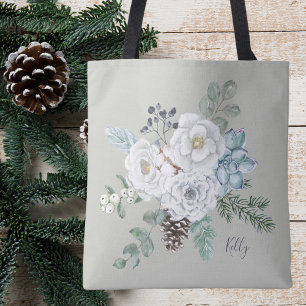 Bolsa Tote Buquê Botânico Floral Elegante Winter Bridesmaid