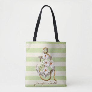 Bolsa Tote Buquê da âncora náutica e da margarida branca