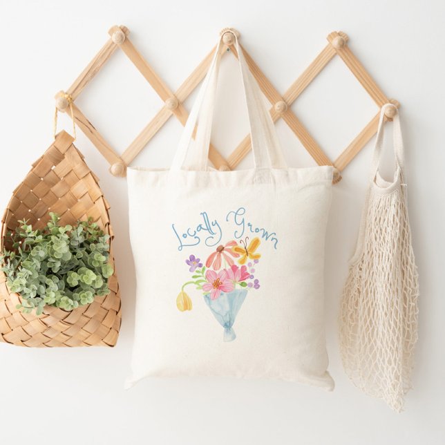 Bolsa Tote Buquê de Aquarela Quimológica Cultivada Localmente (Criador carregado)