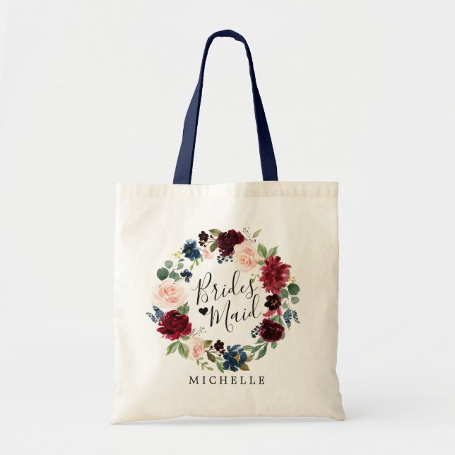Bolsa Tote Buquê de Borgonha | Bridesmaid (Frente)