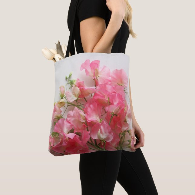 Bolsa Tote Buquê de ervilha rosa doce (Close Up)