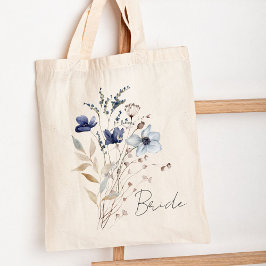 Bolsa Tote Buquê De Flor Azul Elegante Monograma