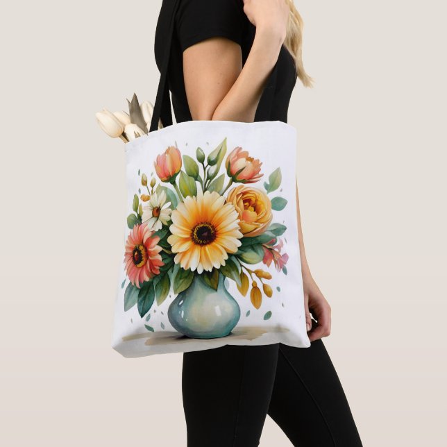 Bolsa Tote Buquê de Flor de Aquarela (Close Up)