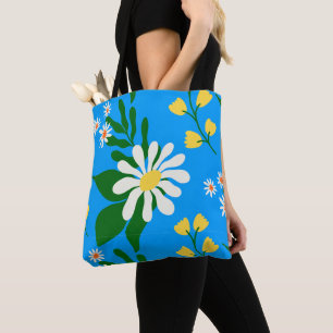 Bolsa Tote Buquê de Flor de Verão em Azul