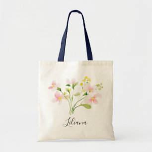 Bolsa Tote Buquê de Flores Amarelas Rosa Bege da Primavera em