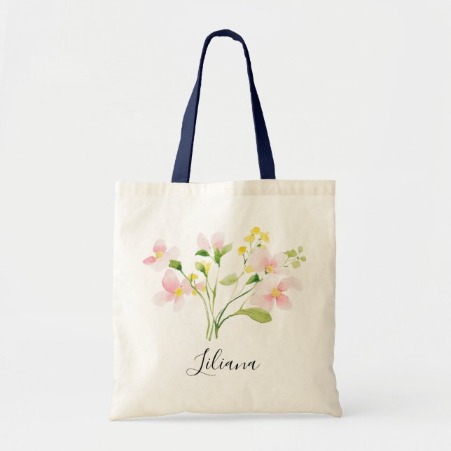 Bolsa Tote Buquê de Flores Amarelas Rosa Bege da Primavera em (Frente)