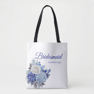 Bolsa Tote Buquê de Flores Azuis em Aquarela - Presente para