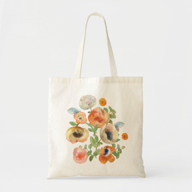 Bolsa Tote Buquê de Flores de Mola Laranja (Frente)