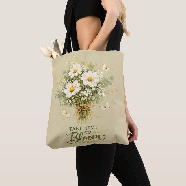Bolsa Tote Buquê de Flores Silvestres Brancas (Close Up)