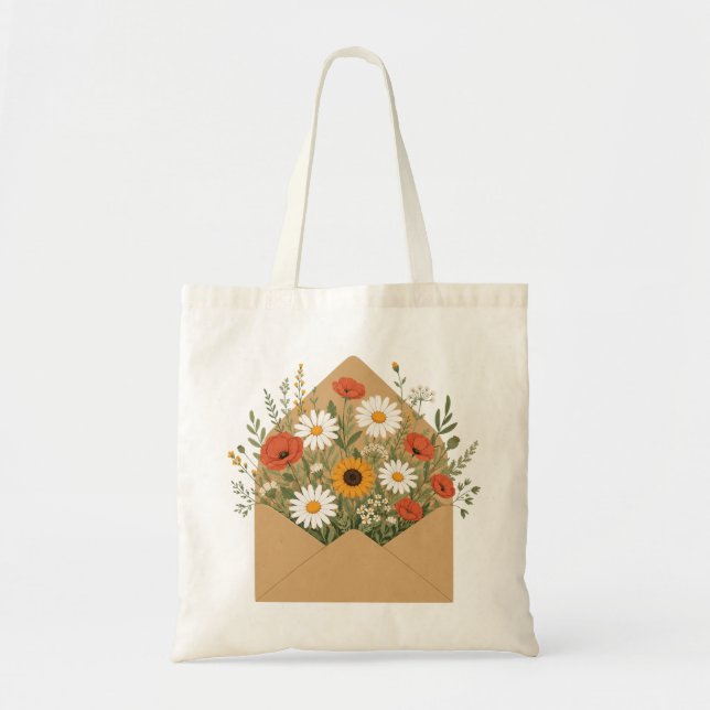 Bolsa Tote Buquê de Flores Silvestres Envelope Arte Botânica (Frente)