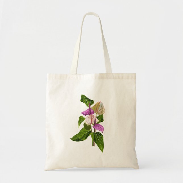 Bolsa Tote Buquê de flores tropicais de anthurium. (Frente)