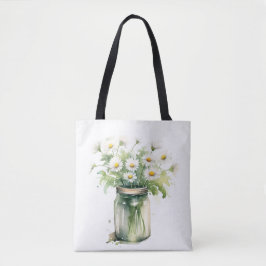 Bolsa Tote Buquê De Margarida De Aquarela Em Mason Jar