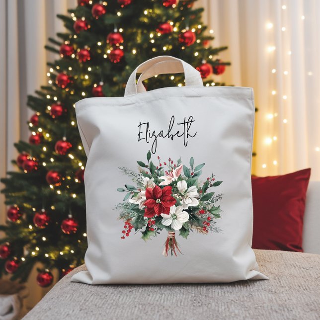 Bolsa Tote Buquê de Natal Saco Floral para Mulheres ou Cooper (Christmas bouquet tote bag, Christmas floral tote for Women, bulk Christmas gift idea for coworker,)