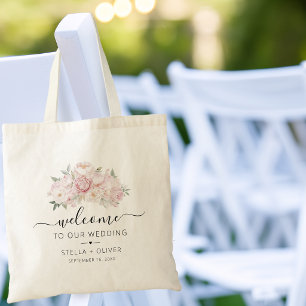 Bolsa Tote Buquê de Peônia Verdejante Casamento Bem-Vindo
