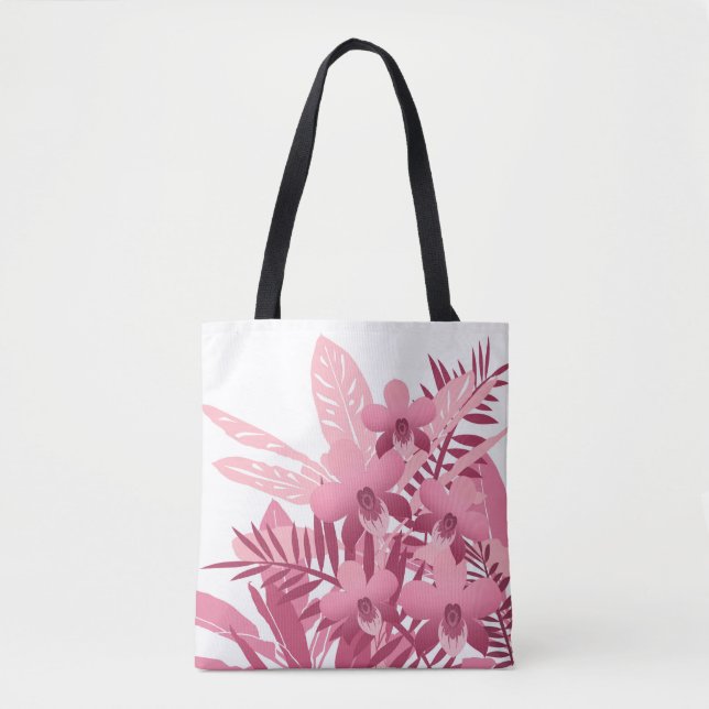 Bolsa Tote Buquê de plantas tropicais rosa (Frente)