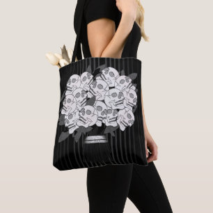 Bolsa Tote Buquê de Rosas Cranianas Preto e Branco Gótico
