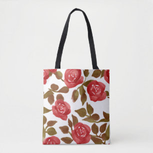 Bolsa Tote Buquê de Rosas vermelhas Vibrantes de Aquarela