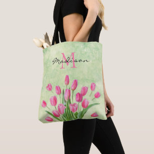 Bolsa Tote Buquê de Tulipas Rosa, Primavera Floral, Cujo Mon
