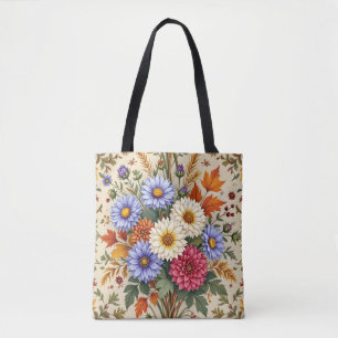 Bolsa Tote Buquê do outono de Asters e Dahlias