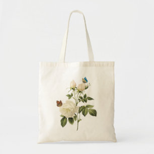 Bolsa Tote Buquê dos rosas brancos com saco das borboletas
