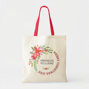 Bolsa Tote Buquê e Texto das Flores de Natal Feliz 2