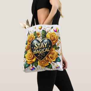 Bolsa Tote Buquê Encantador De Rosas Ouros E Coração