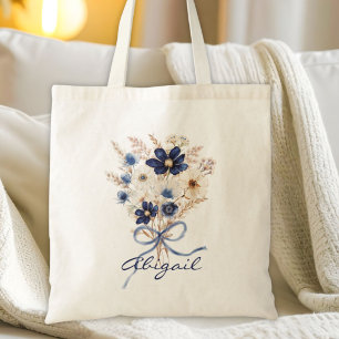 Bolsa Tote Buquê Floral Azul Aquarela Personalizado