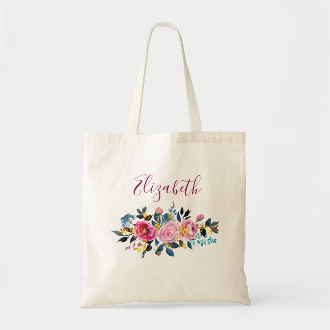 Bolsa Tote Buquê Floral Boho de Rosas Sortidas (Frente)