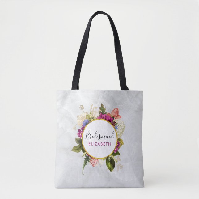 Bolsa Tote Buquê Floral Cor de Água Rosa Moderna Bridesmaid (Frente)