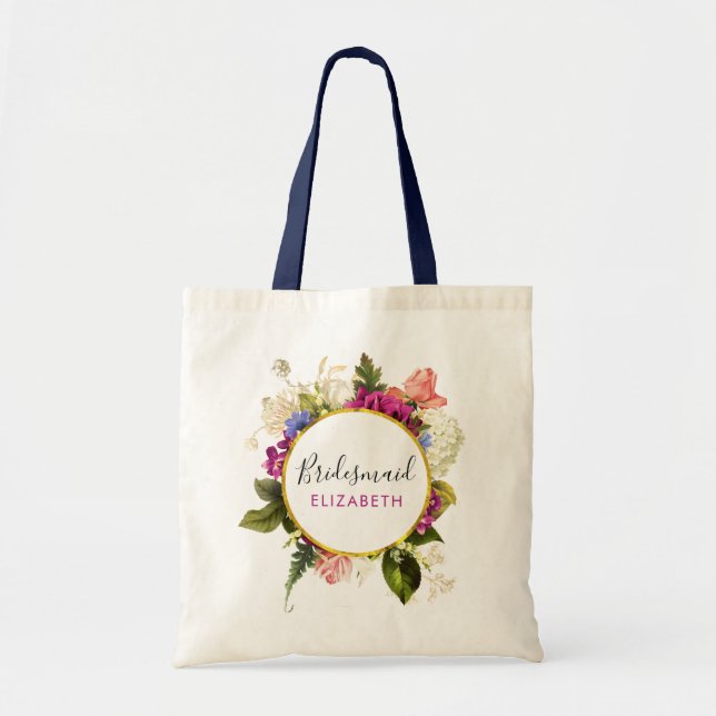 Bolsa Tote Buquê Floral Cor de Água Rosa Moderna Bridesmaid (Frente)