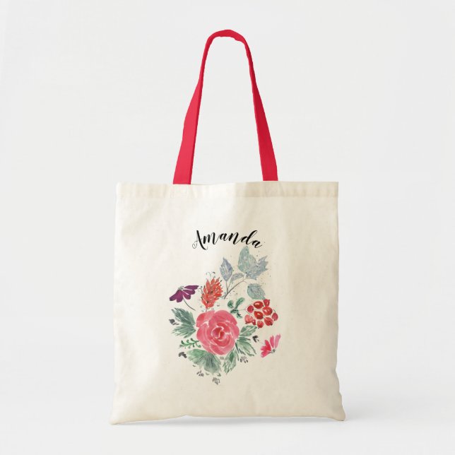 Bolsa Tote Buquê floral de aquarela ,bolsa tote personalizada (Frente)