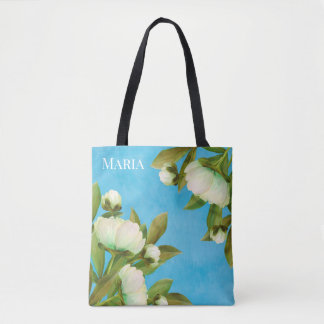 Bolsa Tote Buquê Floral de Peônias Brancas Elegantes