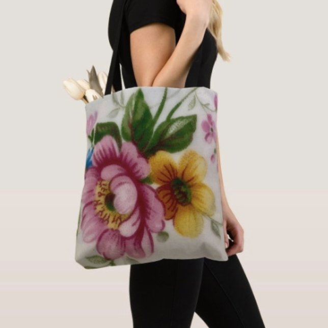 Bolsa Tote Buquê Floral de Taça de Tea (Criador carregado)