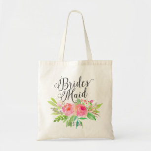 Bolsa Tote Buquê Floral de Watercolor Bridesmaid Personaliza