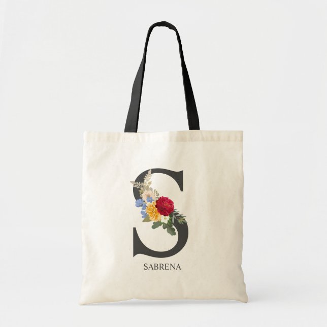 Bolsa Tote Buquê Floral Letra Monogramada S  (Frente)