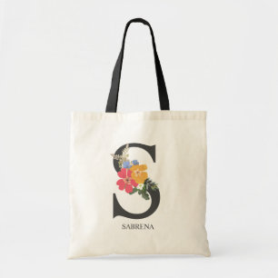 Bolsa Tote Buquê Floral Letra S Monogramada