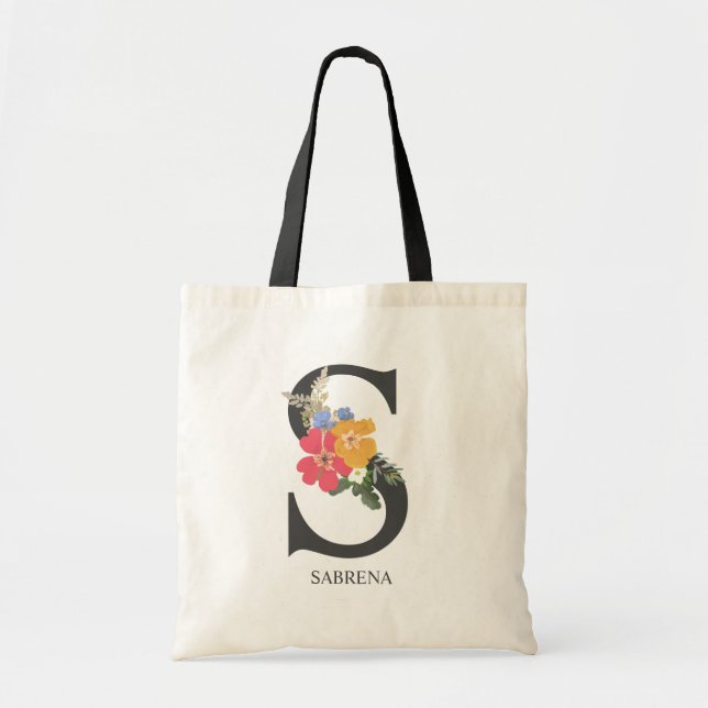 Bolsa Tote Buquê Floral Letra S Monogramada (Frente)