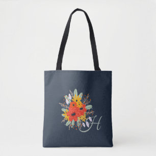 Bolsa Tote Buquê Floral Moderno - Azul