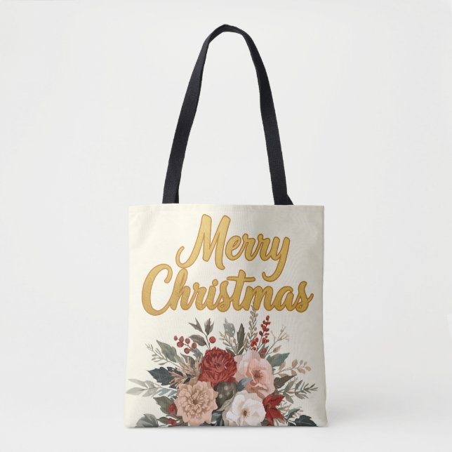 Bolsa Tote Buquê Floral Natal Feliz Natal (Frente)
