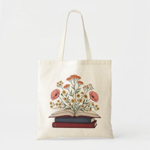 Bolsa Tote Buquê Floral Ousado Brota de Livros Abertos
