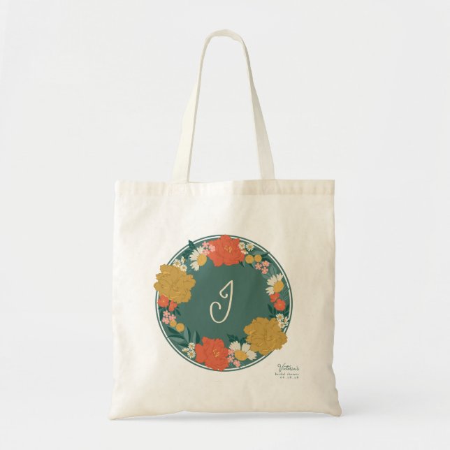 Bolsa Tote Buquê Floral Presente Monogramado para Chá de Noiv (Frente)