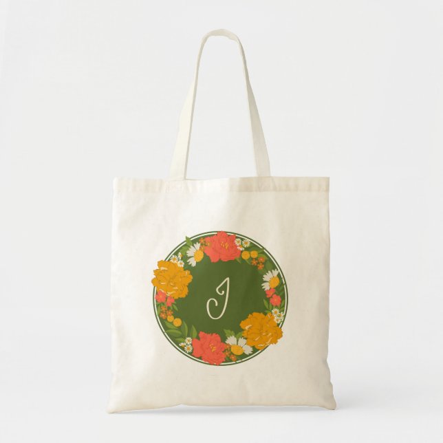 Bolsa Tote Buquê Floral Presente Monogramado para Chá de Noiv (Frente)