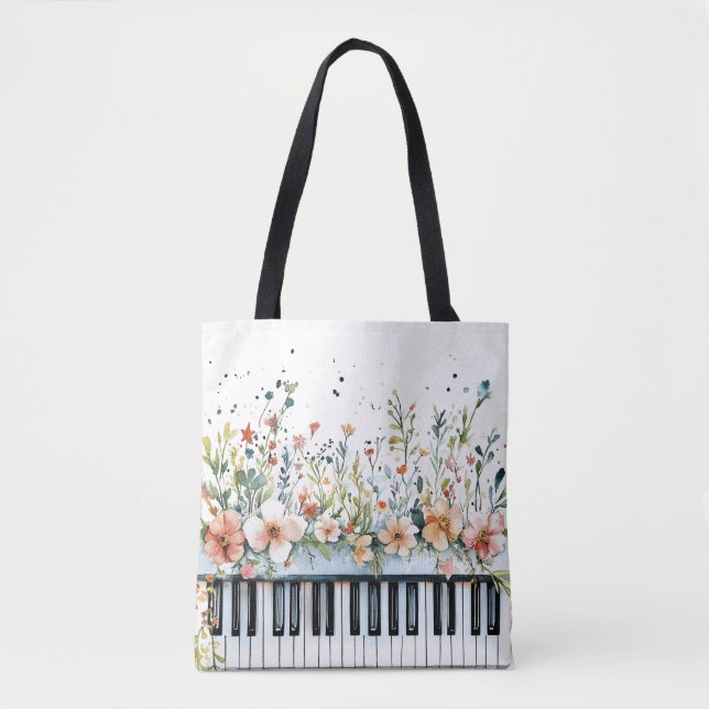 Bolsa Tote Buquê Floral Teclas de Piano 2 (Frente)