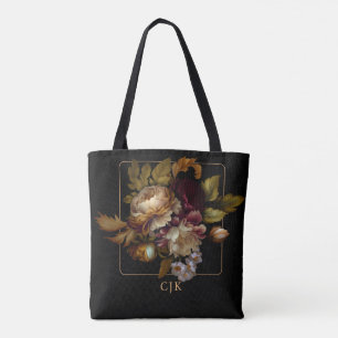 Bolsa Tote Buquê Floral Velho Escuro com Monograma