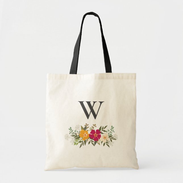 Bolsa Tote Buquê Floral Vibrante Monograma de Bridesmaid (Frente)