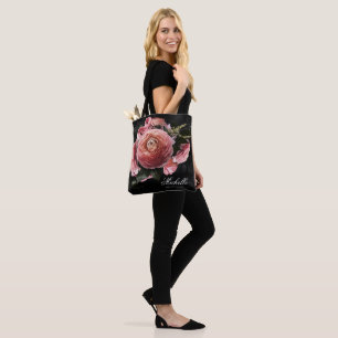 Bolsa Tote Buquê Romântico cor-de-rosa a preto