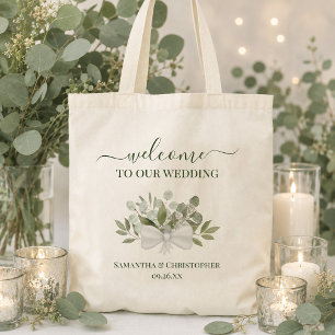 Bolsa Tote Buquê Rústico de Eucalipto Elegante Boas-Vindas de