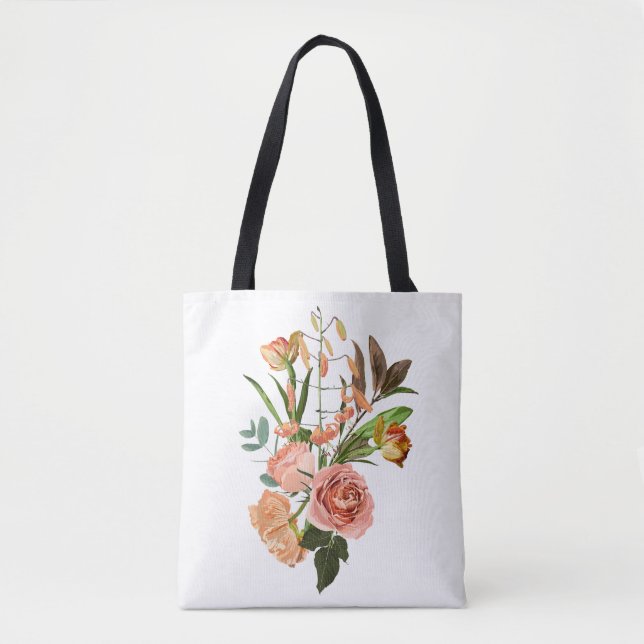 Bolsa Tote Buquê tropical com flores laranja (Frente)