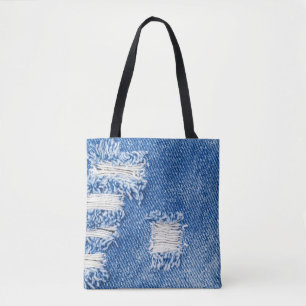 Bolsa Tote Buraco, jeans de denim, textura rasgada